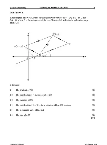 Technical Mathematics Grade 12 September Trial 2023 Paper 2 question paper, first page of questions