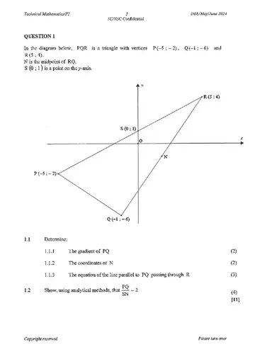 Technical Mathematics Grade 12 May/June 2024 Paper 2 question paper, first page of questions