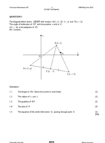 Technical Mathematics Grade 12 May/June 2025 Paper 2 (National DBE) question paper, first page of questions
