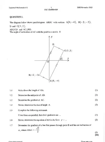 Technical Mathematics Grade 12 November 2025 Paper 2 (National DBE) question paper, first page of questions