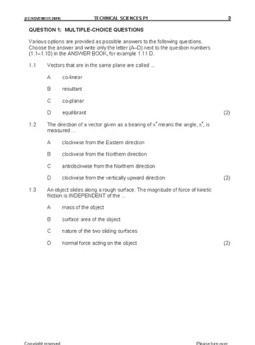 Technical Sciences Grade 11 November 2019 Paper 1 question paper, first page of questions