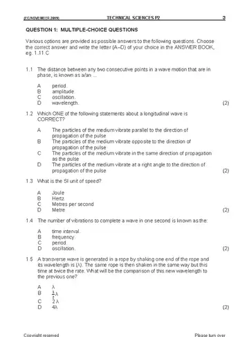 Technical Sciences Grade 11 November 2019 Paper 2 question paper, first page of questions