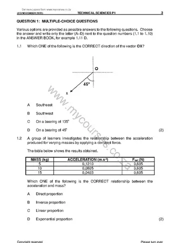 Technical Sciences Grade 11 November 2022 Paper 1 question paper, first page of questions