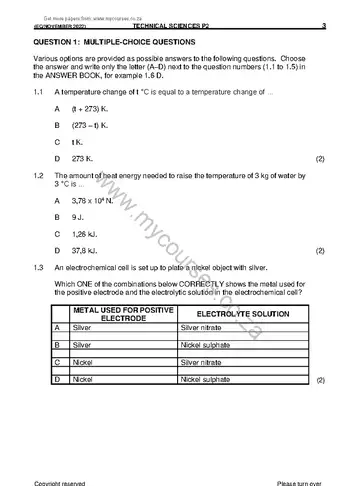 Technical Sciences Grade 11 November 2022 Paper 2 question paper, first page of questions