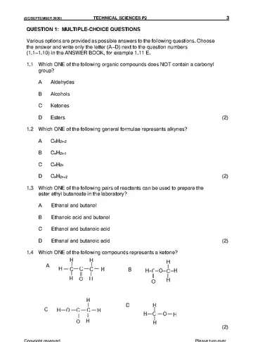 Technical Sciences Grade 12 September Trial 2020 Paper 2 question paper, first page of questions