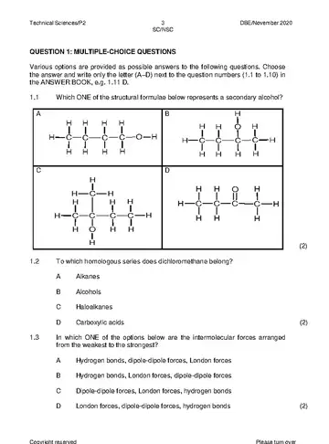 Technical Sciences Grade 12 November 2020 Paper 2 (National DBE) question paper, first page of questions