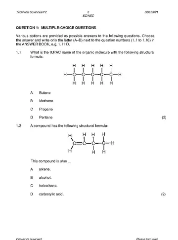 Technical Sciences Grade 12 May/June 2021 Paper 2 question paper, first page of questions