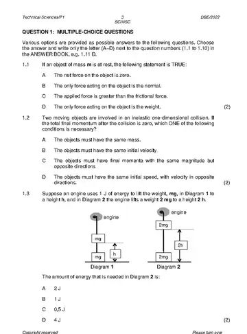 Technical Sciences Grade 12 May/June 2022 Paper 1 question paper, first page of questions
