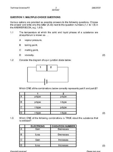 Technical Sciences Grade 12 May/June 2022 Paper 2 question paper, first page of questions
