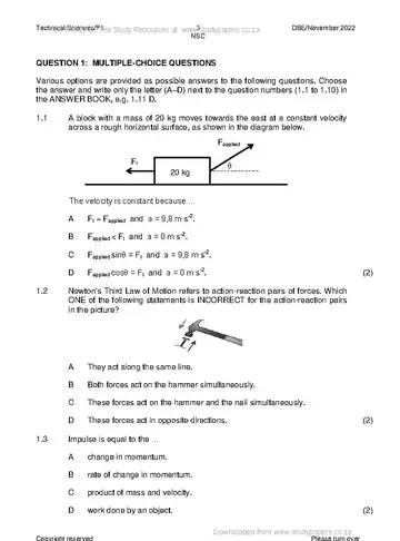 Technical Sciences Grade 12 November 2022 Paper 1 (National DBE) question paper, first page of questions