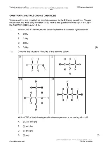 Technical Sciences Grade 12 November 2022 Paper 2 (National DBE) question paper, first page of questions