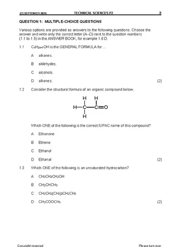 Technical Sciences Grade 12 September Trial 2023 Paper 2 question paper, first page of questions