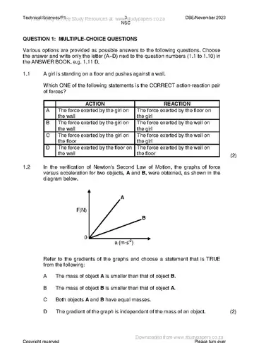 Technical Sciences Grade 12 November 2023 Paper 1 (National DBE) question paper, first page of questions