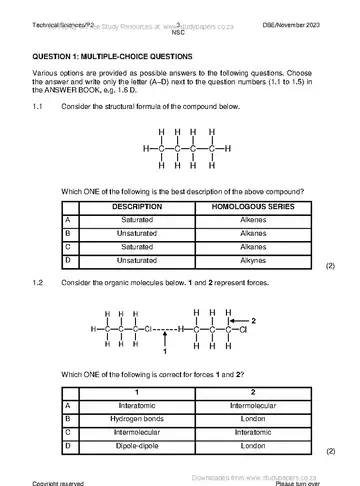 Technical Sciences Grade 12 November 2023 Paper 2 (National DBE) question paper, first page of questions