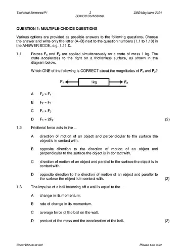 Technical Sciences Grade 12 May/June 2024 Paper 1 question paper, first page of questions