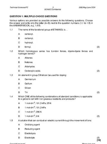 Technical Sciences Grade 12 May/June 2024 Paper 2 question paper, first page of questions