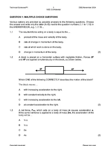 Technical Sciences Grade 12 November 2024 Paper 1 (National DBE) question paper, first page of questions