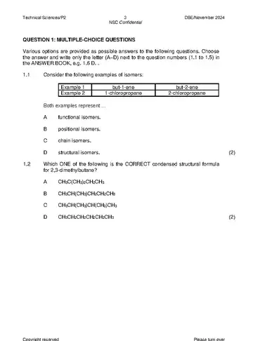 Technical Sciences Grade 12 November 2024 Paper 2 (National DBE) question paper, first page of questions