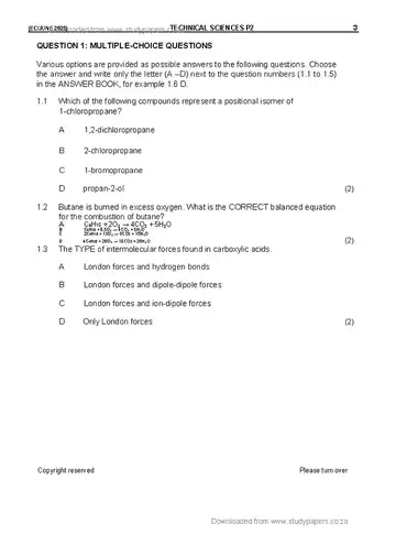 Technical Sciences Grade 12  2025 Paper 2 question paper, first page of questions