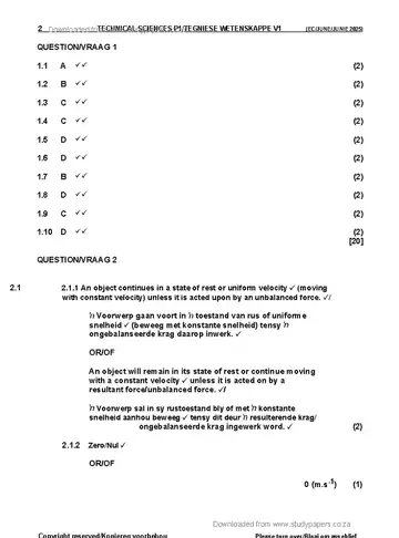 Technical Sciences Grade 12 June 2025 Paper 1 question paper, first page of questions
