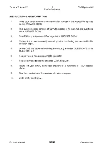 Technical Sciences Grade 12 May/June 2025 Paper 2 (National DBE) question paper, first page of questions