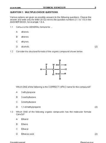Technical Sciences Grade 12 June 2026 Paper 2 question paper, first page of questions