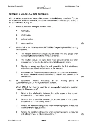 Technical Sciences Grade 12 May/June 2026 Paper 2 question paper, first page of questions