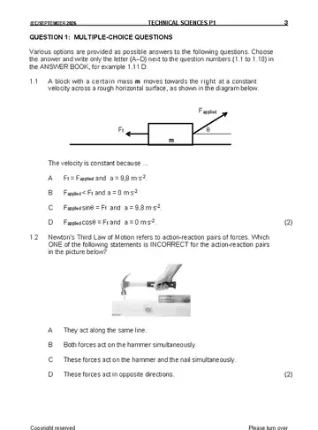 Technical Sciences Grade 12 September Trial 2026 Paper 1 (Eastern Cape) question paper, first page of questions