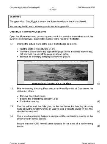 Technology Grade 12 November 2020 Paper 1 (National DBE) question paper, first page of questions