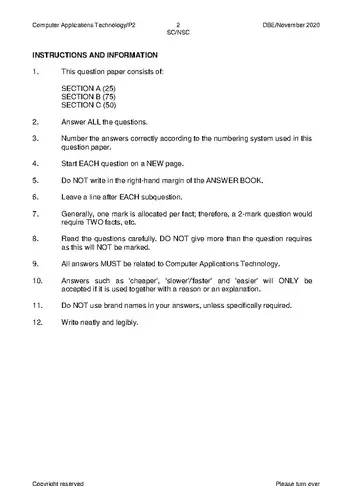Technology Grade 12 November 2020 Paper 2 (National DBE) question paper, first page of questions
