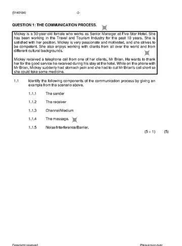 Tourism Communication N4 November 2022 question paper, first page of questions