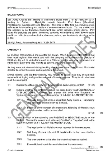 Tourism Communication N5 June 2016 question paper, first page of questions