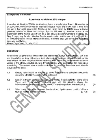 Tourism Communication N5 November 2016 question paper, first page of questions