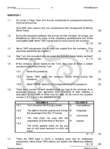 Tourism Communication N5 November 2018 question paper, first page of questions