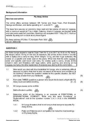 Tourism Communication N5 November 2019 question paper, first page of questions