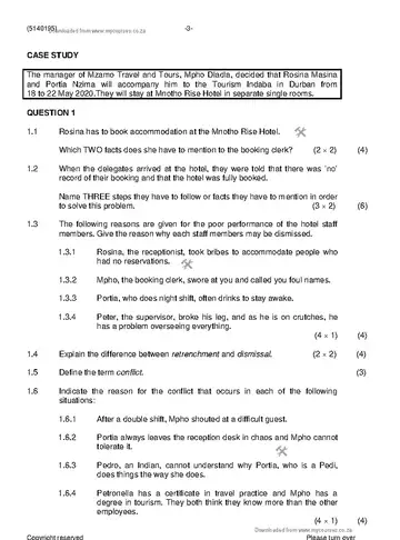 Tourism Communication N5 November 2020 question paper, first page of questions