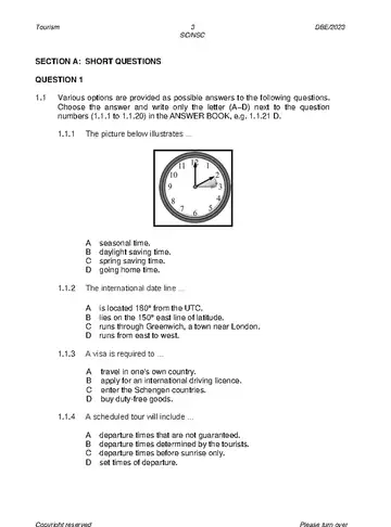 Tourism Grade 12 May/June 2023 question paper, first page of questions