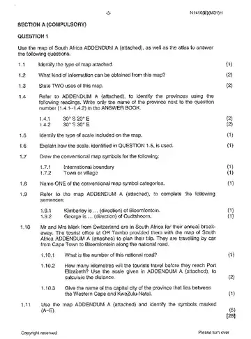 Tourist Destinations N4 June 2013 question paper, first page of questions