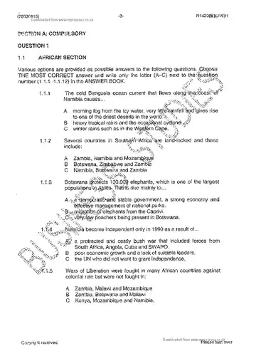 Tourist Destinations N5 June 2014 question paper, first page of questions