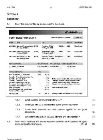 Travel Office Procedures N4 June 2018 question paper, first page of questions