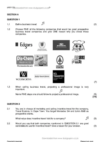 Travel Office Procedures N6 November 2020 question paper, first page of questions