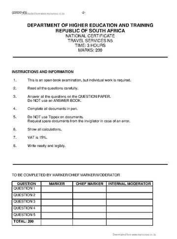 Travel Services N5 November 2022 question paper, first page of questions