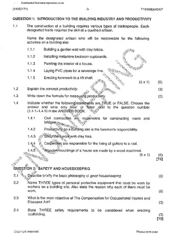 Woodworkers TheoryN1 N1 March 2014 question paper, first page of questions