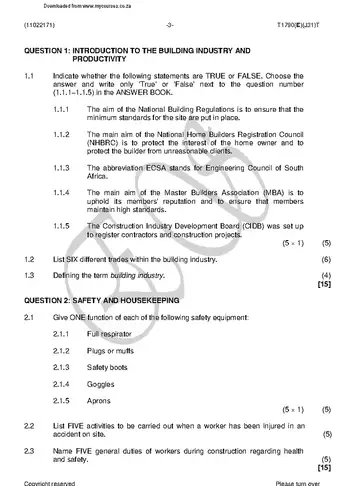 Woodworkers TheoryN1 N1 August 2018 question paper, first page of questions