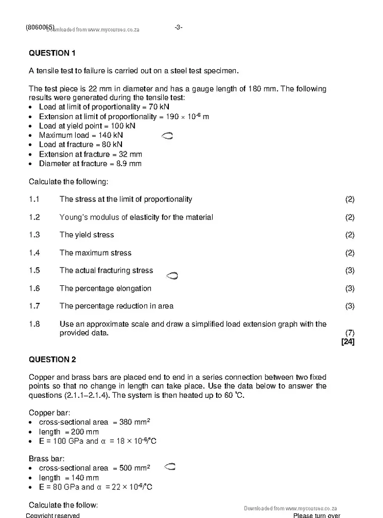 Strength of Materials and Structures N5 November 2020 question paper preview