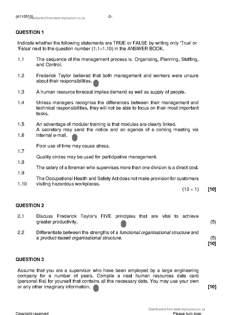 Supervisory Management N5 August 2021 question paper preview