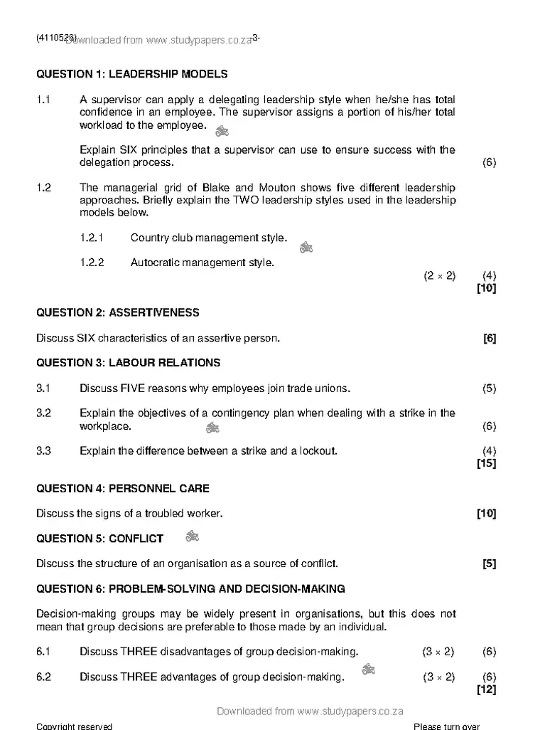Supervisory Management N6 April 2021 question paper preview