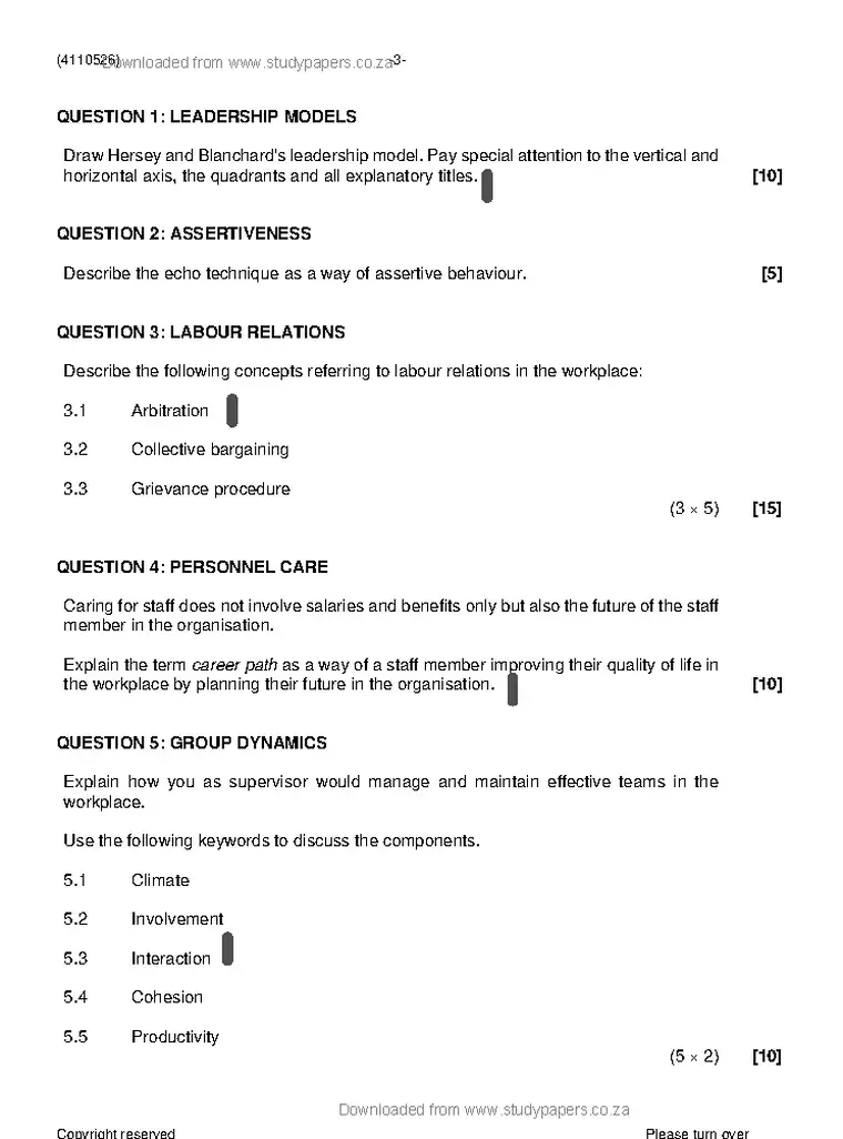Supervisory Management N6 August 2021 question paper preview