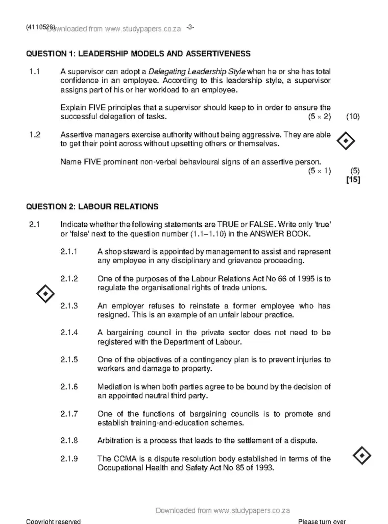 Supervisory Management N6 November 2023 question paper preview