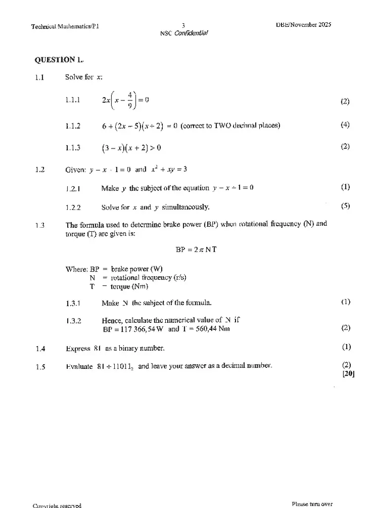Technical Mathematics Grade 12 Term 4 2025 question paper preview